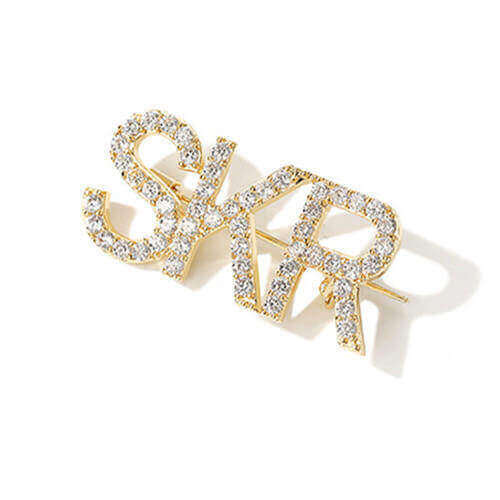 custom diamond logo pin jewelry wholesale personalized big cubic zirconia pave letter brooch pins small order vendors